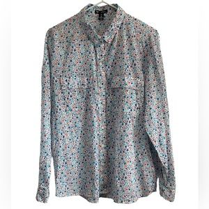 WOMENS GAP BOYFRIEND FIT LONG SLEEVE FLORAL  BLOUSE SIZE XS